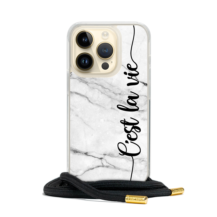 經典白大理石紋- (客製化) iPhone透明掛繩手機殼