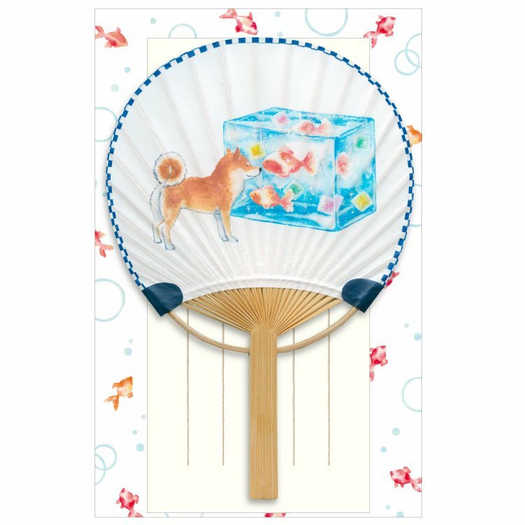 柴犬與金魚 竹扇子造型卡片組｜日本ACTIVE CORPORATION
