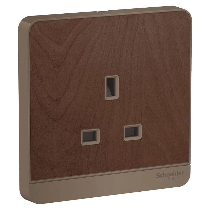 Schneider 施耐德 奐尚 13A 單位連保護門插座 E83426_WG_C5  (沉醉金/石墨灰/白色/胡桃木)