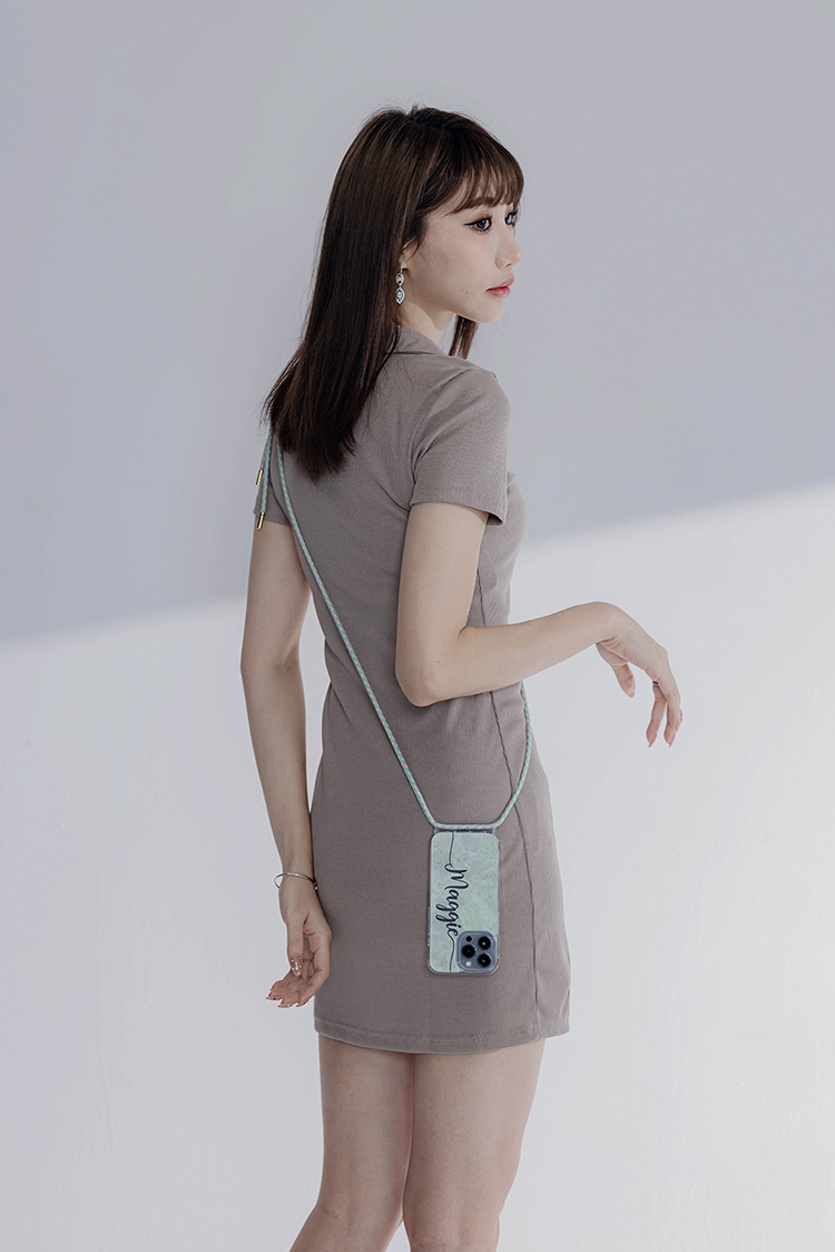 翡翠綠大理石紋- (客製化) iPhone透明掛繩手機殼