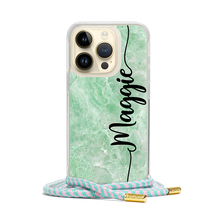 翡翠綠大理石紋- (客製化) iPhone透明掛繩手機殼
