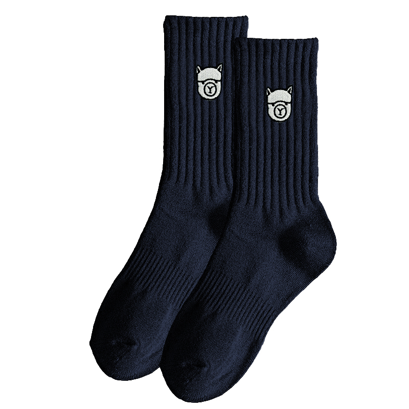 藏青色 刺繡BKST羊駝中筒襪