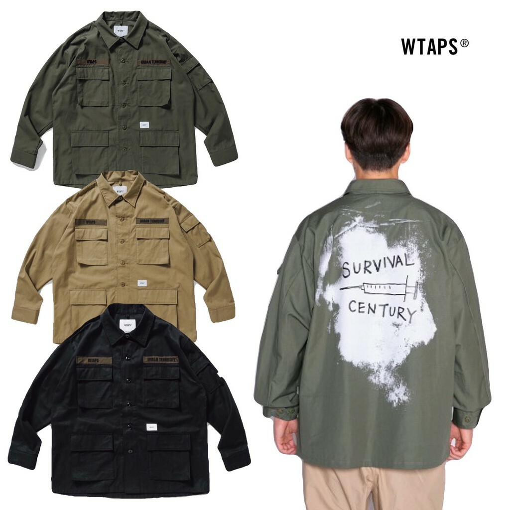 WTAPS JUNGLE 02 LS COTTON RIPSTOP 四袋徽章塗鴉叢林生存工裝襯衫黑色