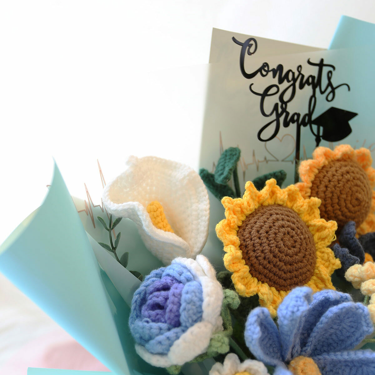 G72｜藍色系針織向日葵花束