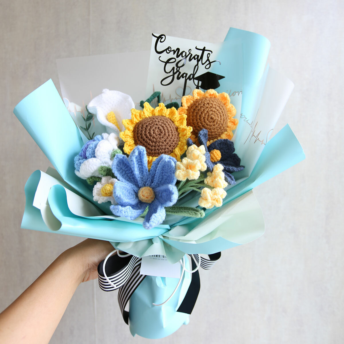G72｜藍色系針織向日葵花束
