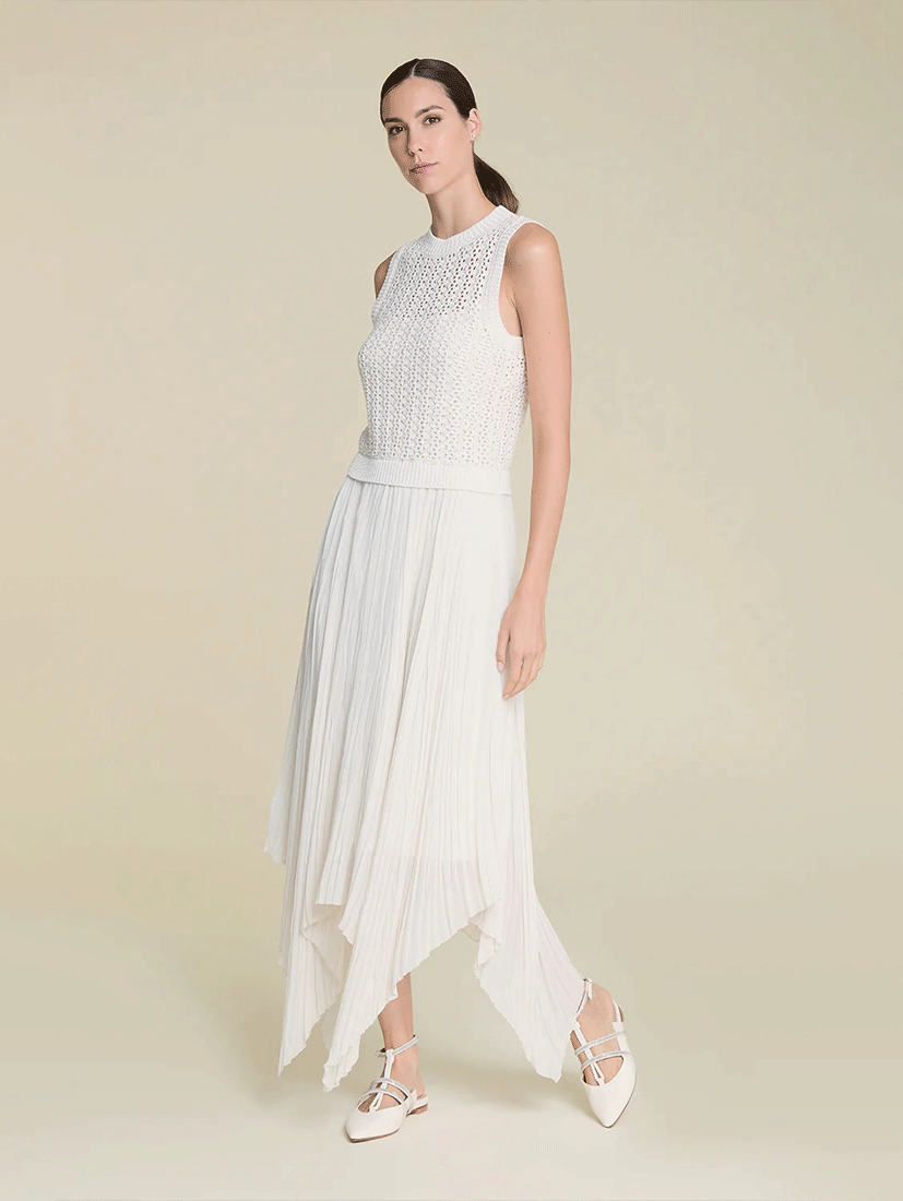 下擺不規則烏干紗長裙 (米白)