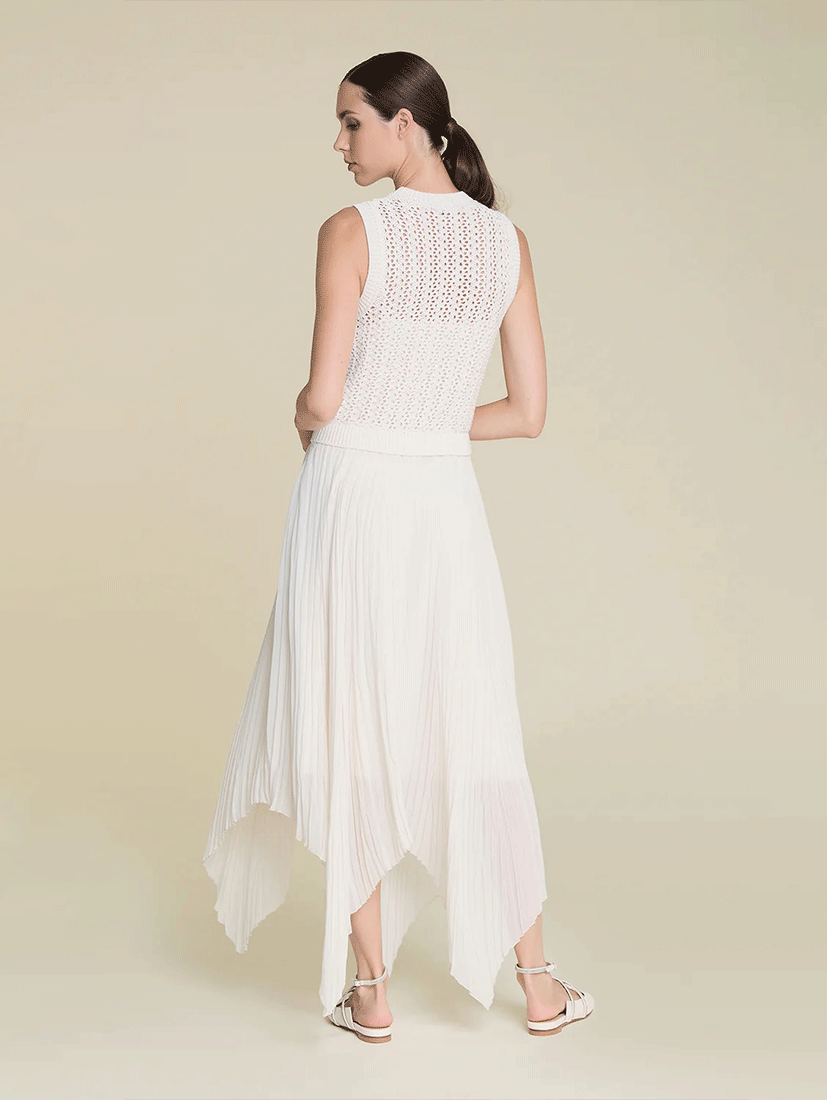 下擺不規則烏干紗長裙 (米白)