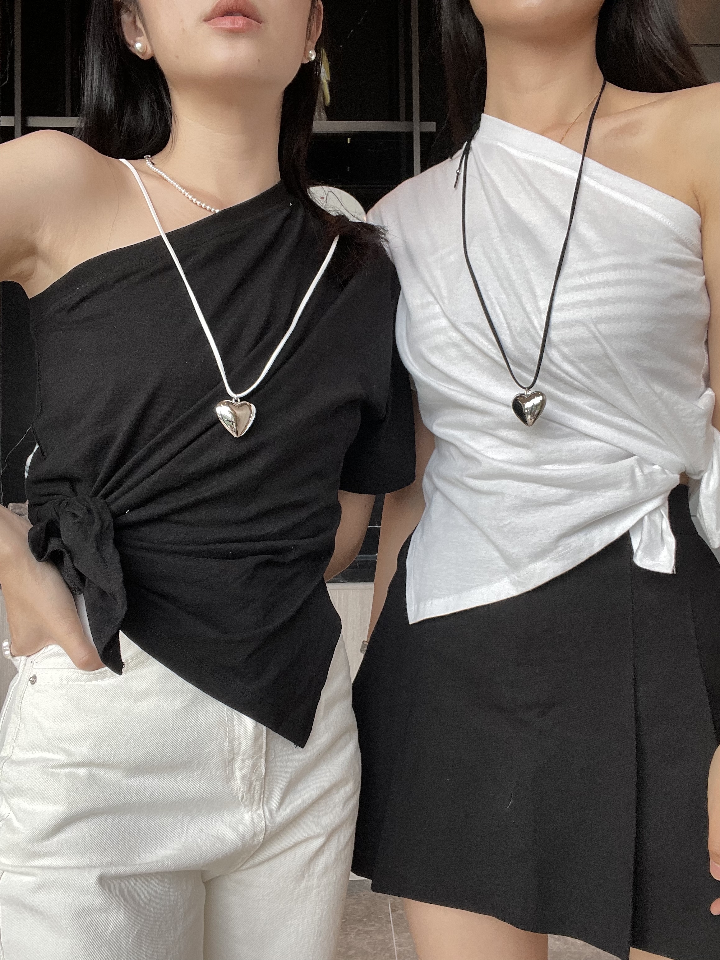 (訂購) 棉質薄身單膊綁帶Tee T0501(黑/白)