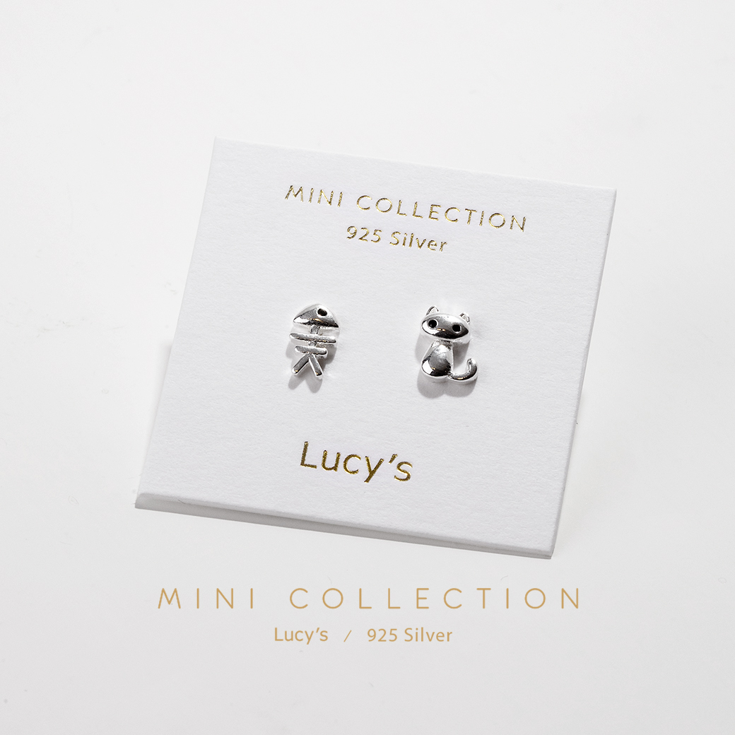 *925純銀〔輕銀系列〕小貓與魚骨 耳環 (72156)