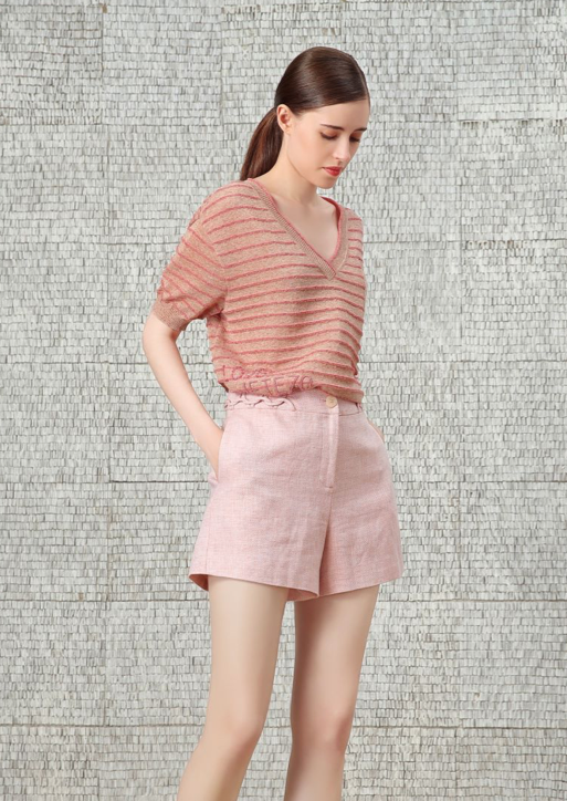 BC1EE123B1 午後漫遊珊瑚紅簡約修身短褲