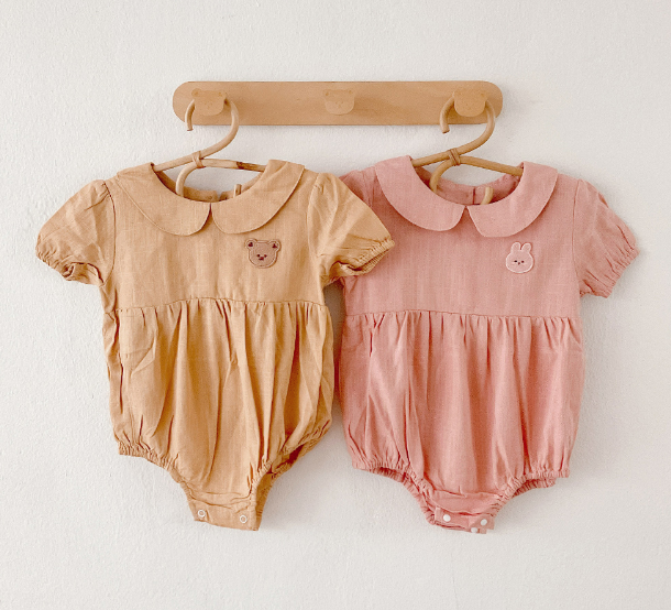 Dot to Dot 泡泡袖棉麻可愛包屁衣