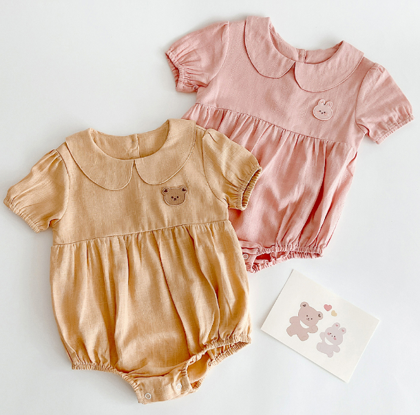 Dot to Dot 泡泡袖棉麻可愛包屁衣