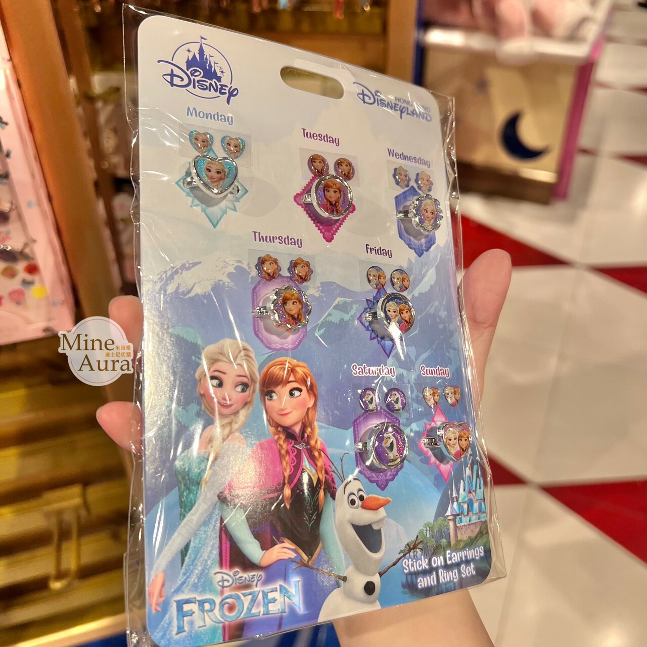 艾莎 Elsa 安娜Anna 七天耳環貼紙 戒指 套組 冰雪奇緣 Frozen -香港迪士尼樂園