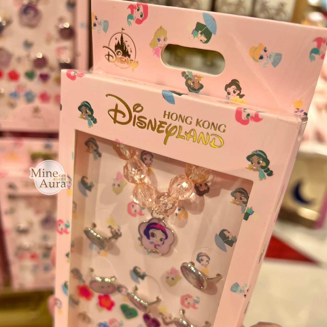 Q版 公主系列 Princess Line 公主集合 耳環貼紙 項鍊 戒指 套組 -香港迪士尼樂園