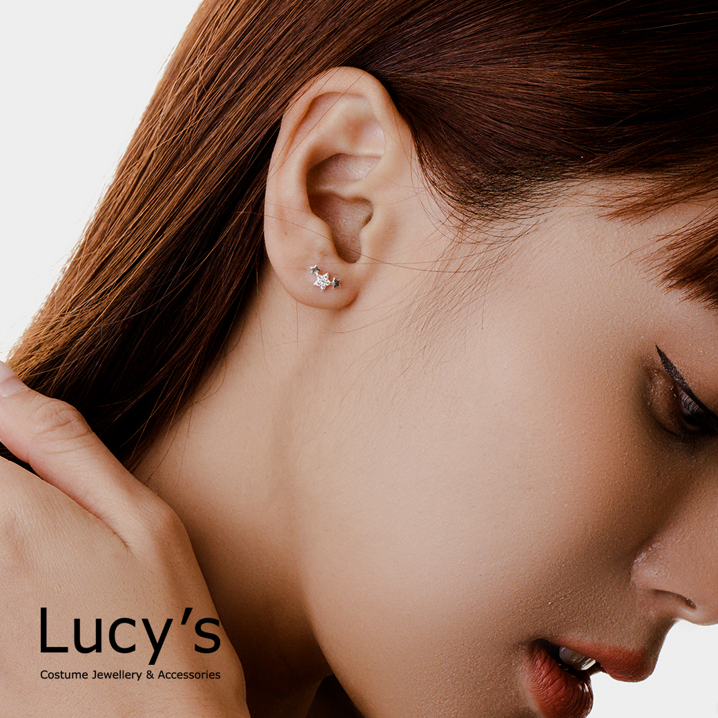 925純銀〔輕銀系列〕星星相連 耳環 (106667)