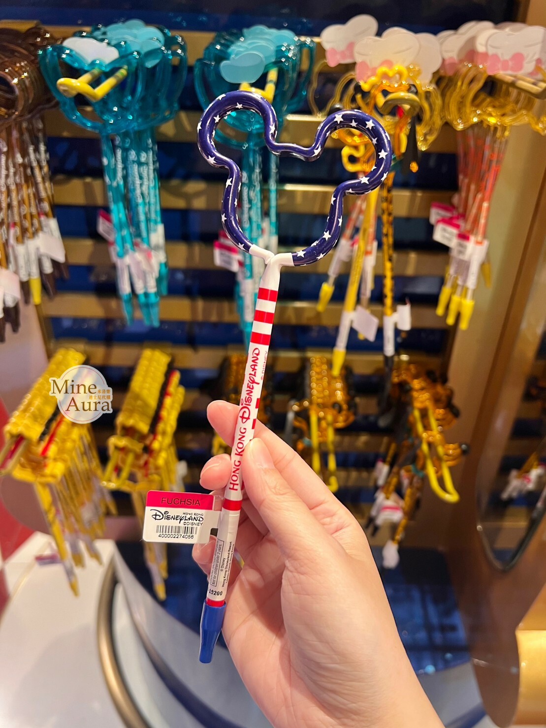 米奇 Mickey 星星 藍白紅 配色 簍空 造型筆 圓珠筆 -香港迪士尼樂園