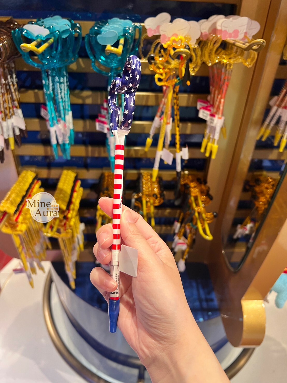 米奇 Mickey 星星 藍白紅 配色 簍空 造型筆 圓珠筆 -香港迪士尼樂園