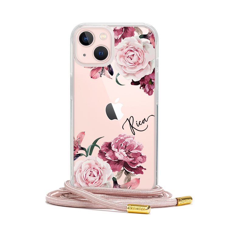 玫粉玫瑰 - (客製化) iPhone透明掛繩手機殼