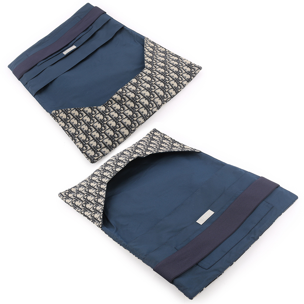 【CHRISTIAN DIOR】Logo 滿版羊毛圍巾眼罩及室內拖收納包居家組(藍色)