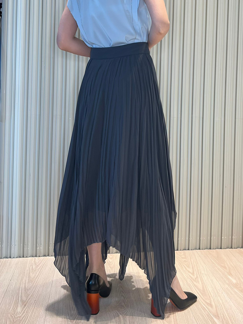 下擺不規則烏干紗長裙 (深灰)