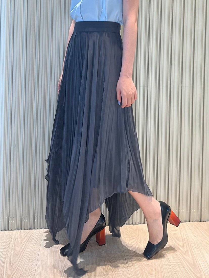 下擺不規則烏干紗長裙 (深灰)