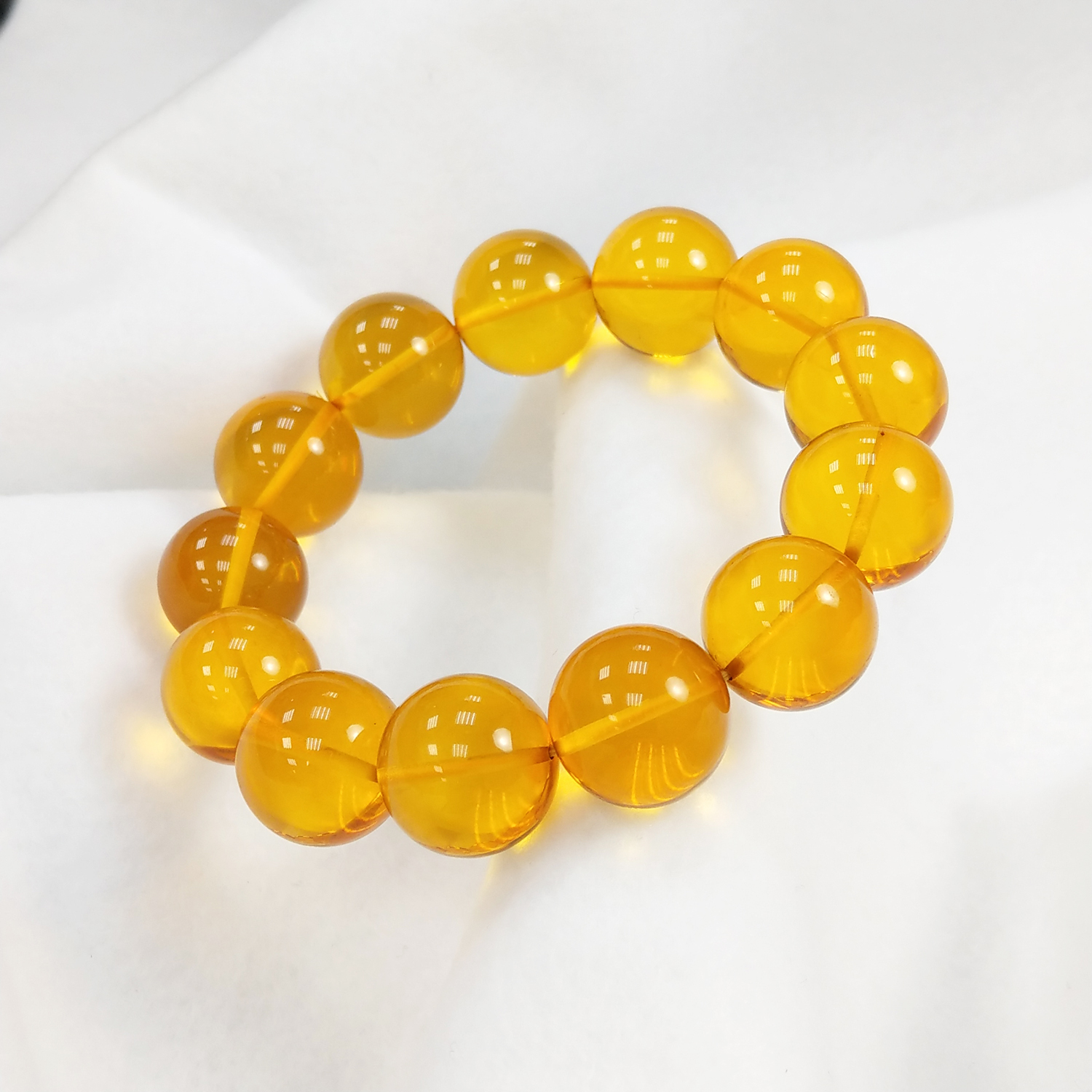 收藏款1A天然淨水級別氧化黃金琥珀圓珠手鍊 14-18mm