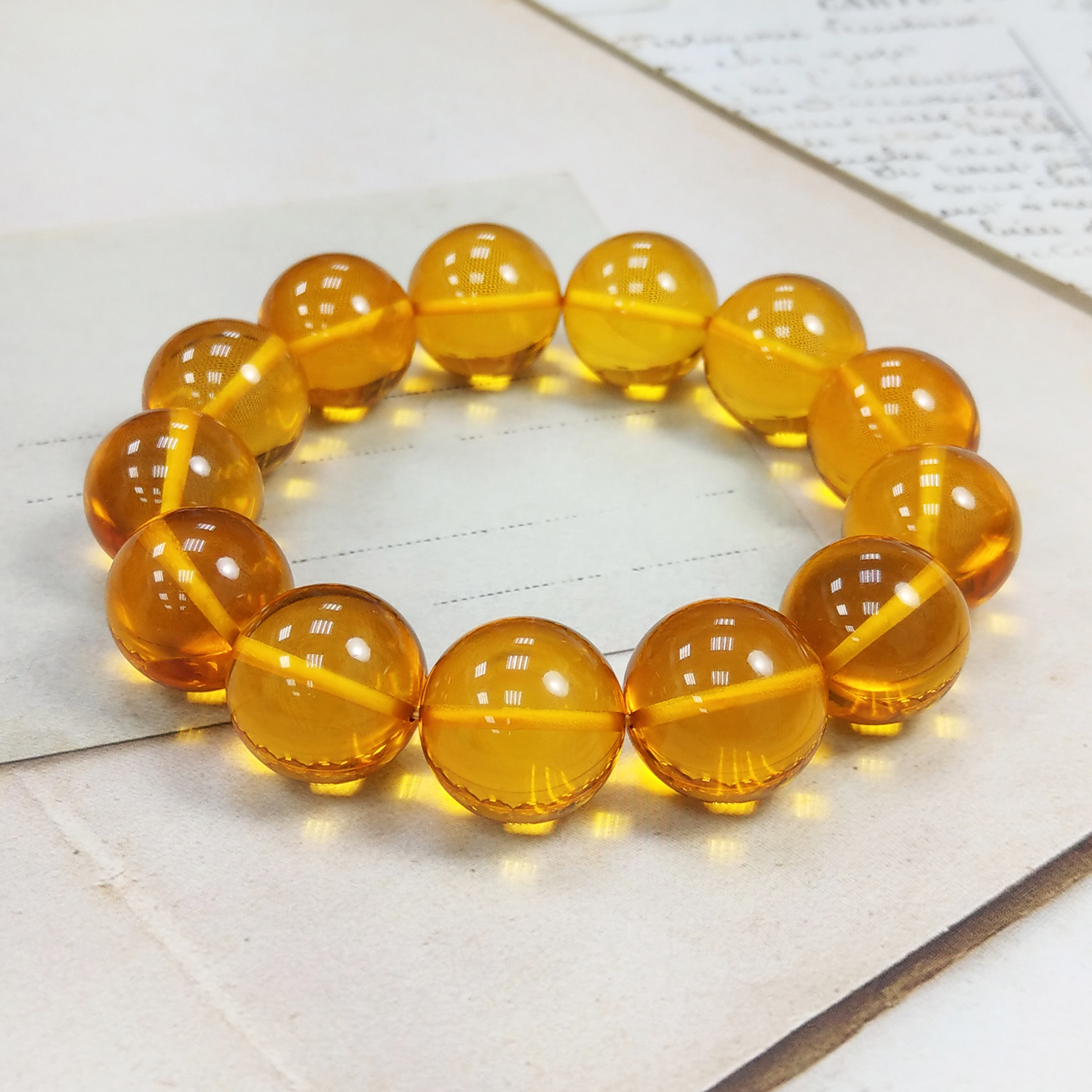 收藏款1A天然淨水級別氧化黃金琥珀圓珠手鍊 14-18mm