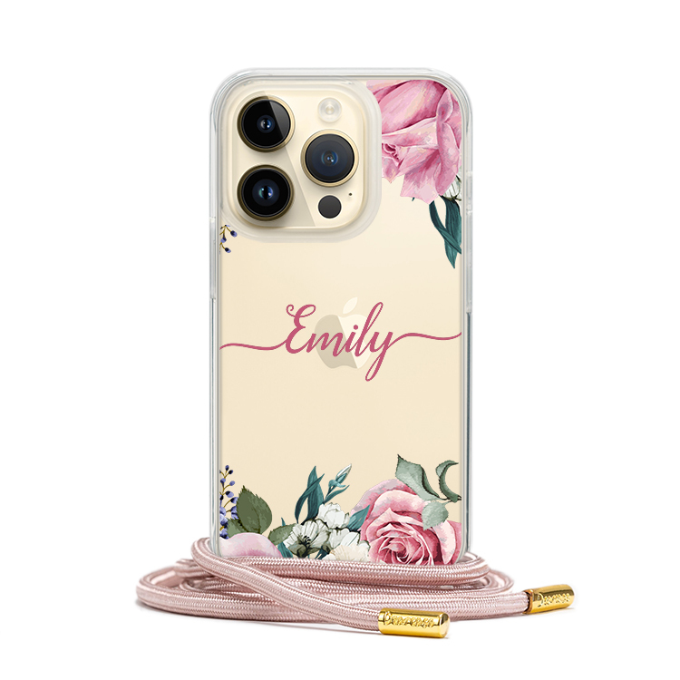 淡粉玫瑰 - (客製化) iPhone透明掛繩手機殼