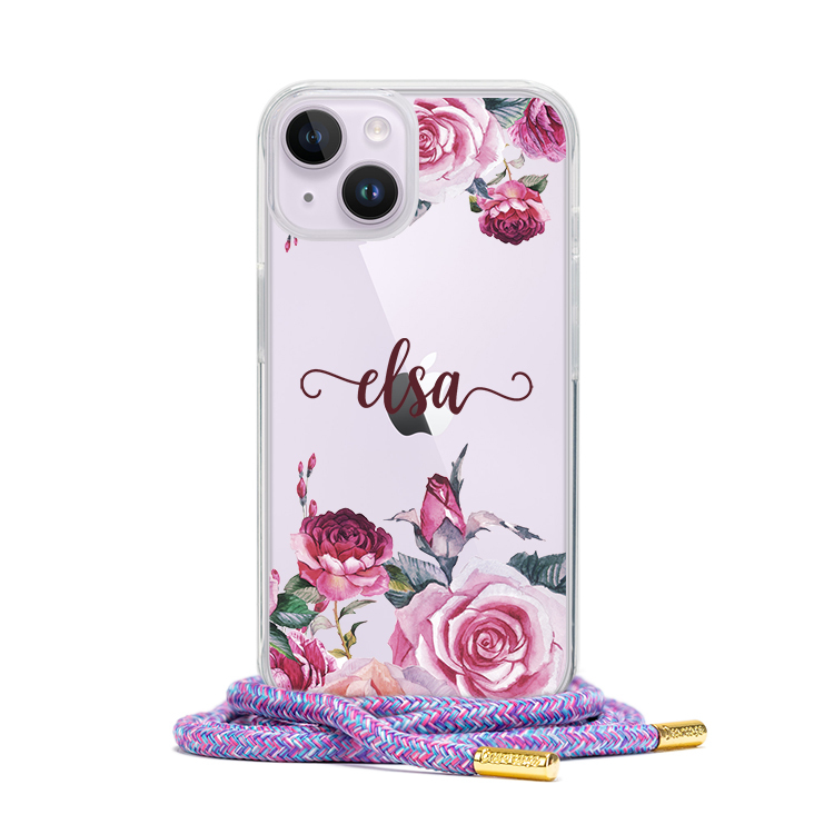桃紫玫瑰 - (客製化) iPhone透明掛繩手機殼