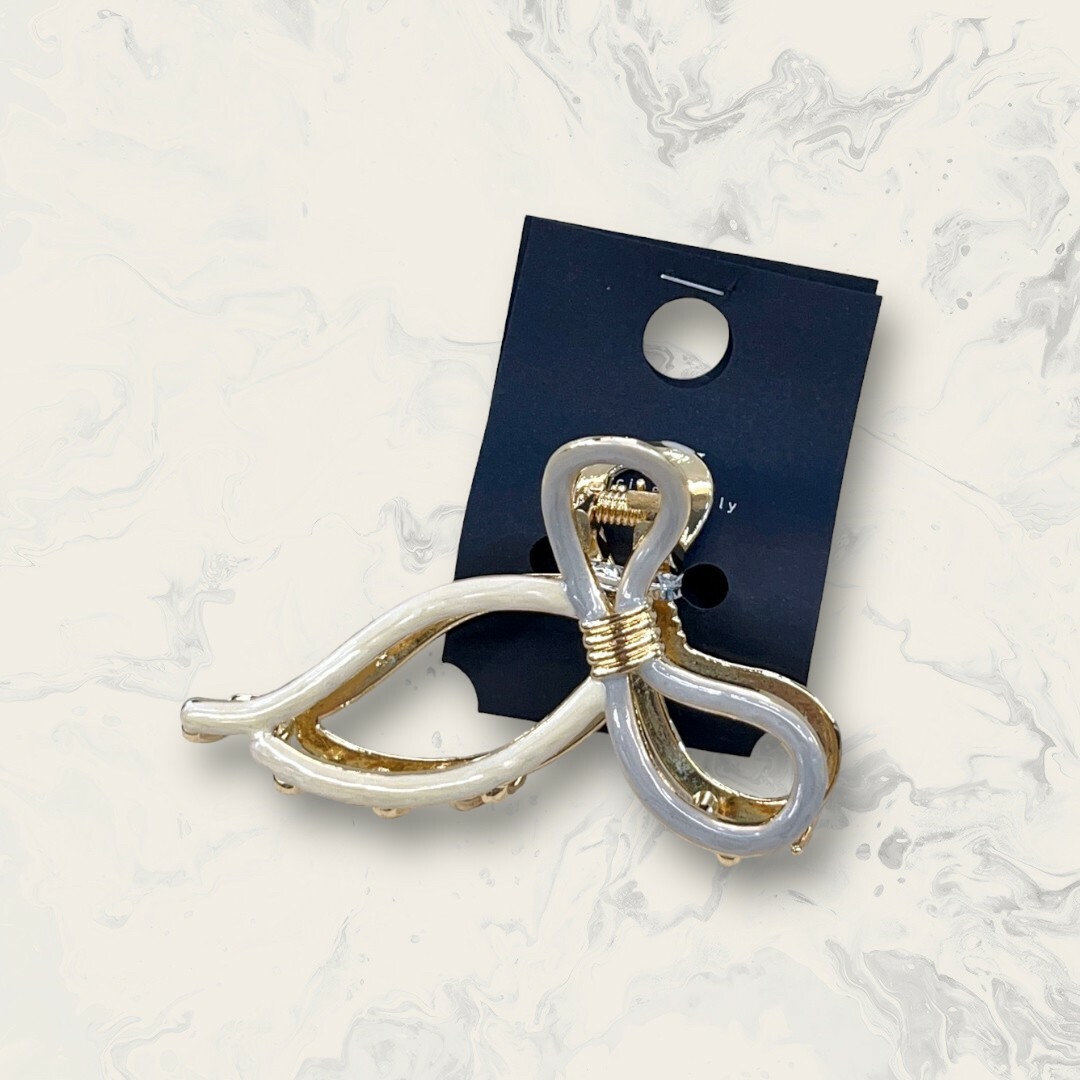 韓國直送髮飾 純色滴膠暈染白尾蝴蝶結鯊魚夾