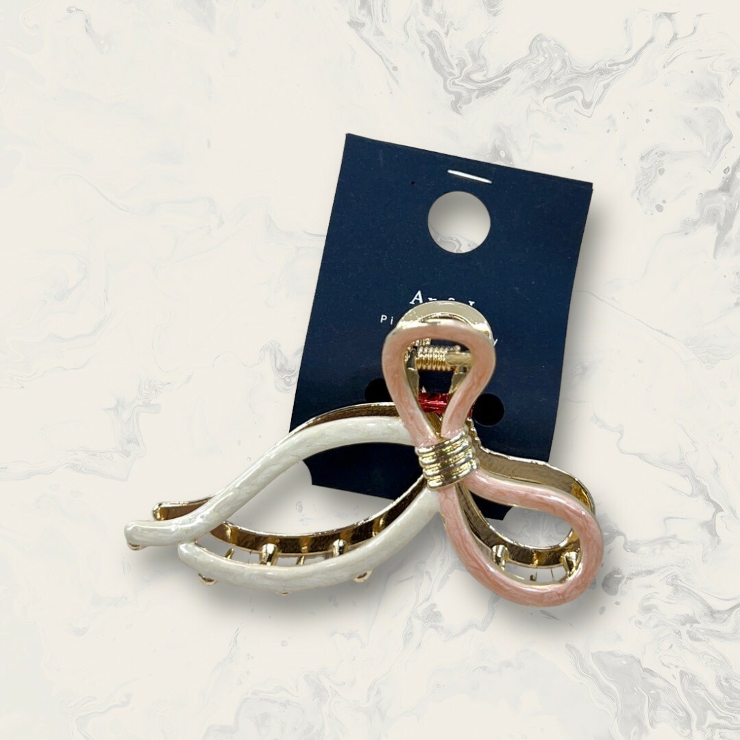 韓國直送髮飾 純色滴膠暈染白尾蝴蝶結鯊魚夾