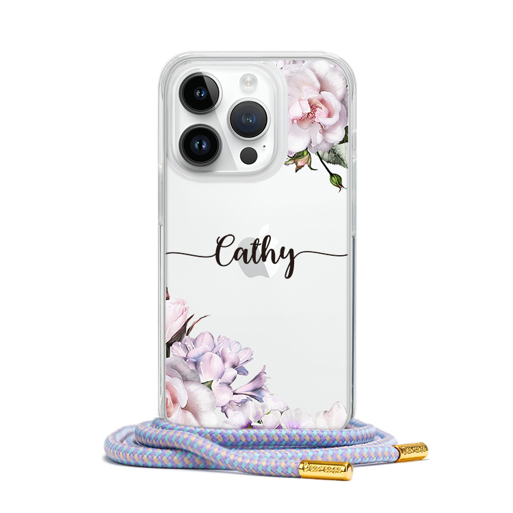 淺紫羅蘭 - (客製化) iPhone透明掛繩手機殼