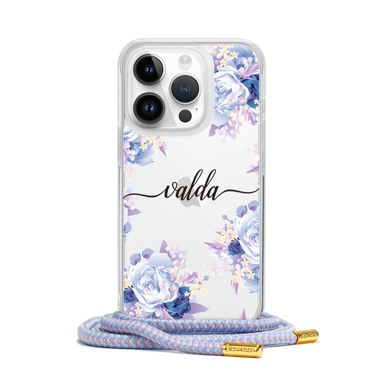 湛藍玫瑰 - (客製化) iPhone背帶掛繩手機殼