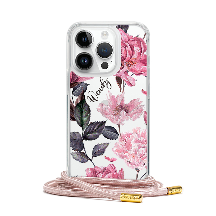 粉康乃馨 - (客製化) iPhone背帶掛繩手機殼