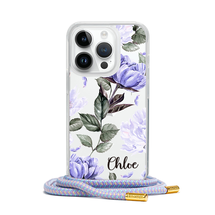 紫色牡丹 - (客製化) iPhone背帶掛繩手機殼