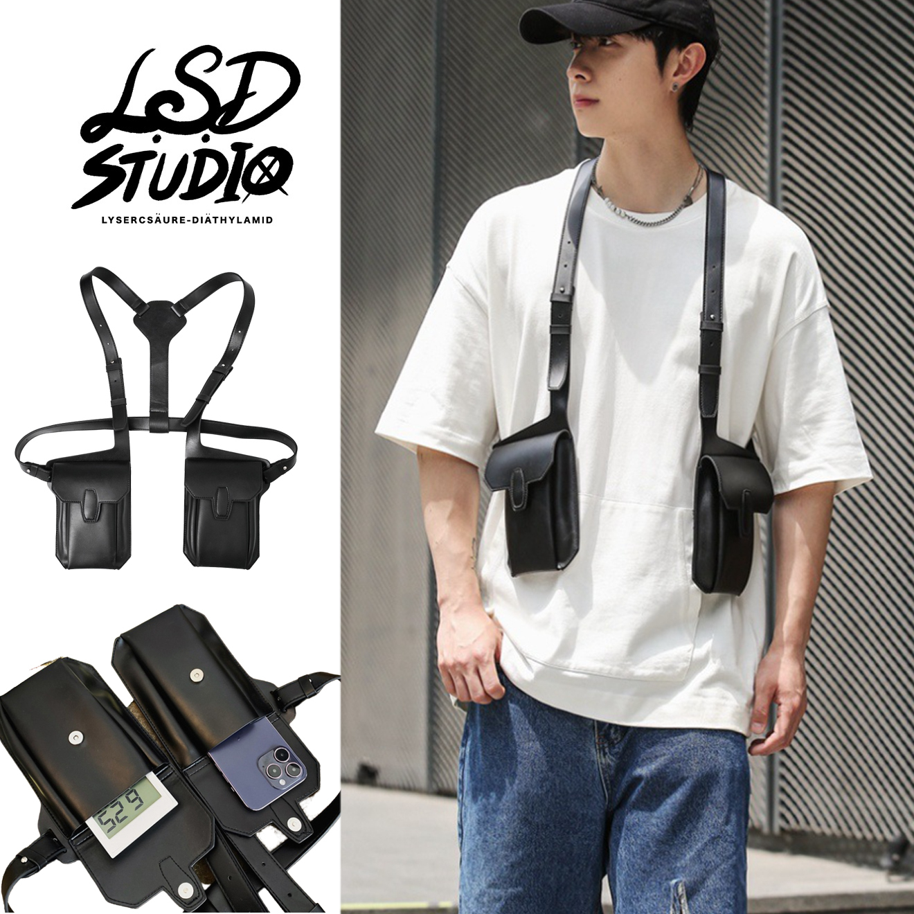 【BGNM013】槍帶造型PU手機背心包