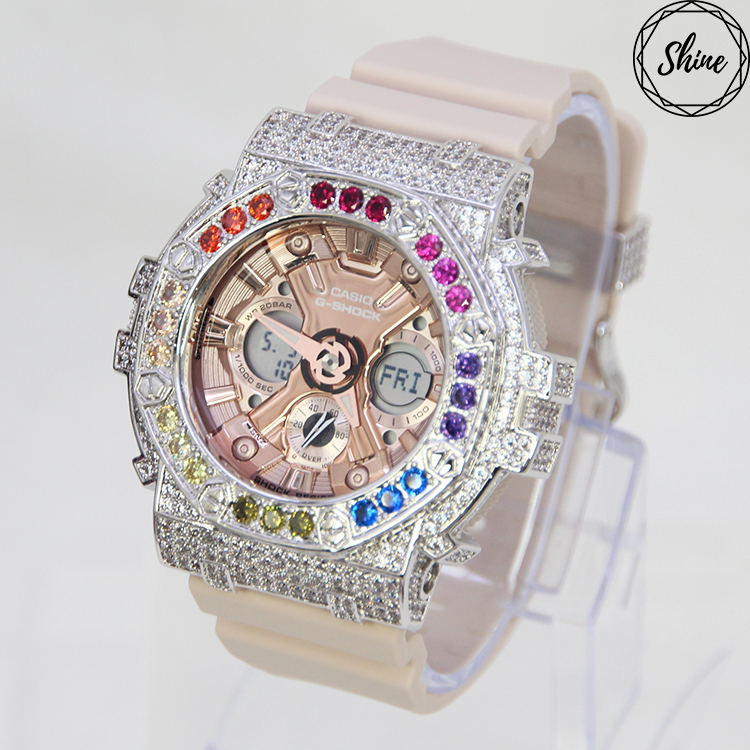 銀色 Mini-G 改裝手錶 GMA-S120MF-4A - 彩虹八角雙圈