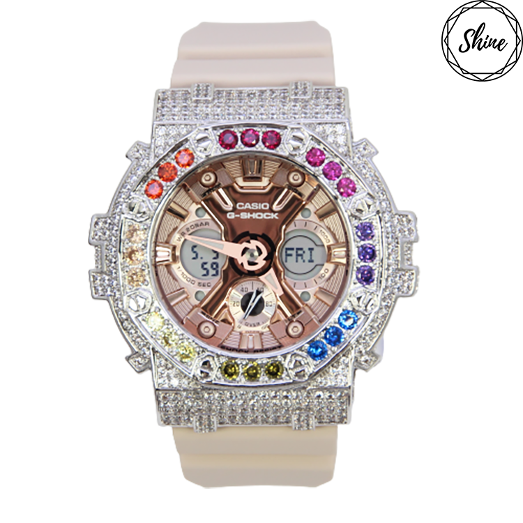 銀色 Mini-G 改裝手錶 GMA-S120MF-4A - 彩虹八角雙圈