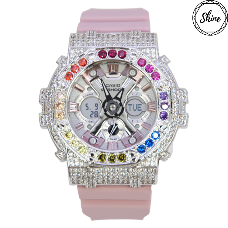 銀色 Mini-G 改裝手錶 GMA-S120NP-4A - 彩虹八角雙圈