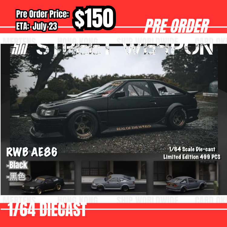 Pre Order-$150 Street Weapon 1:64 Toyota Levin AE86 RWB Matt Black [OD20/05]