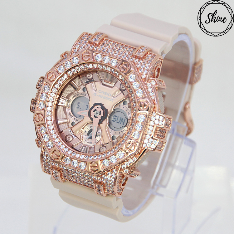 玫瑰金 Mini-G 改裝手錶 GMA-S120MF-4A - 八角雙圈