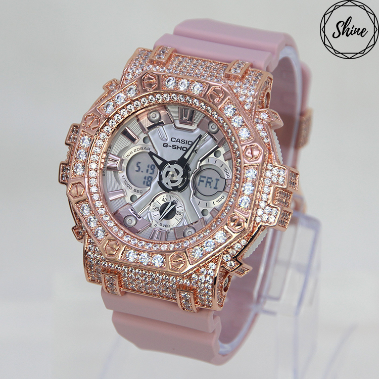 玫瑰金 Mini-G 改裝手錶 GMA-S120NP-4A - 八角雙圈