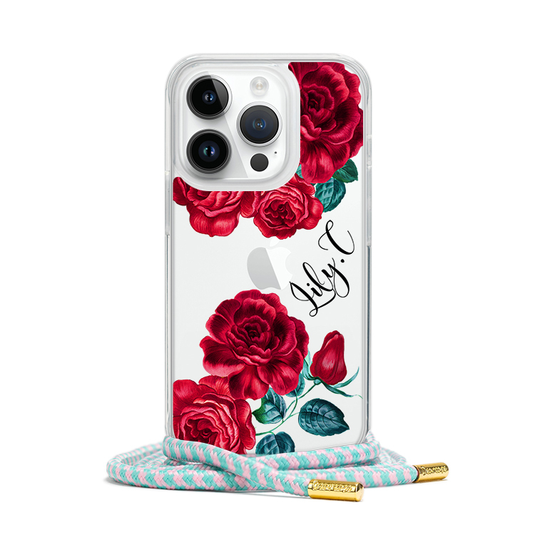 刺繡玫瑰 - (客製化) iPhone背帶掛繩手機殼