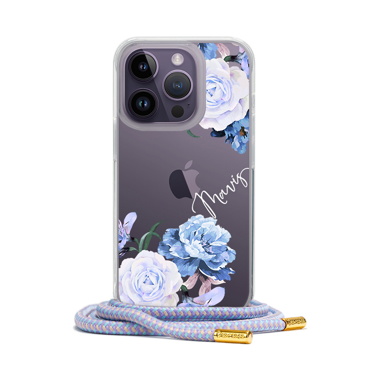藍紫玫瑰 - (客製化) iPhone背帶掛繩手機殼