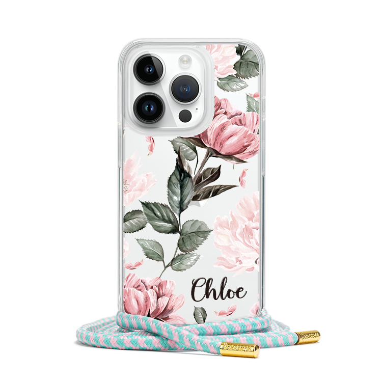 藕色牡丹 - (客製化) iPhone背帶掛繩手機殼