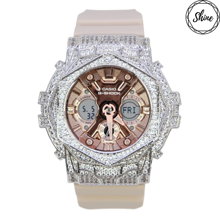 銀色 Mini-G 改裝手錶 GMA-S120MF-4A - 玫瑰