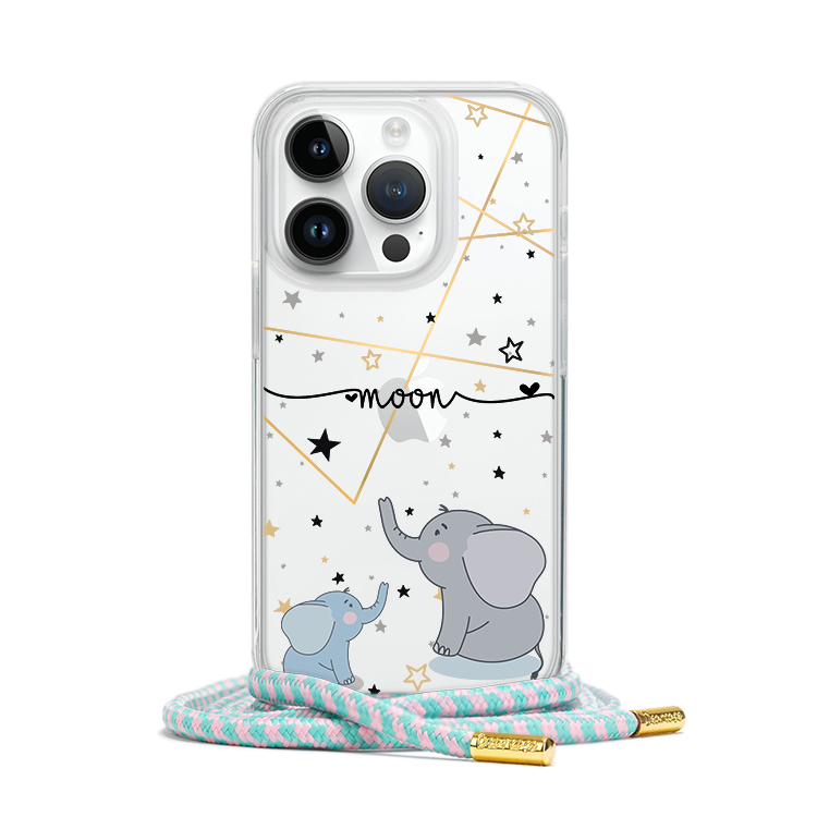 灰色小象 - (客製化) iPhone透明掛繩手機殼