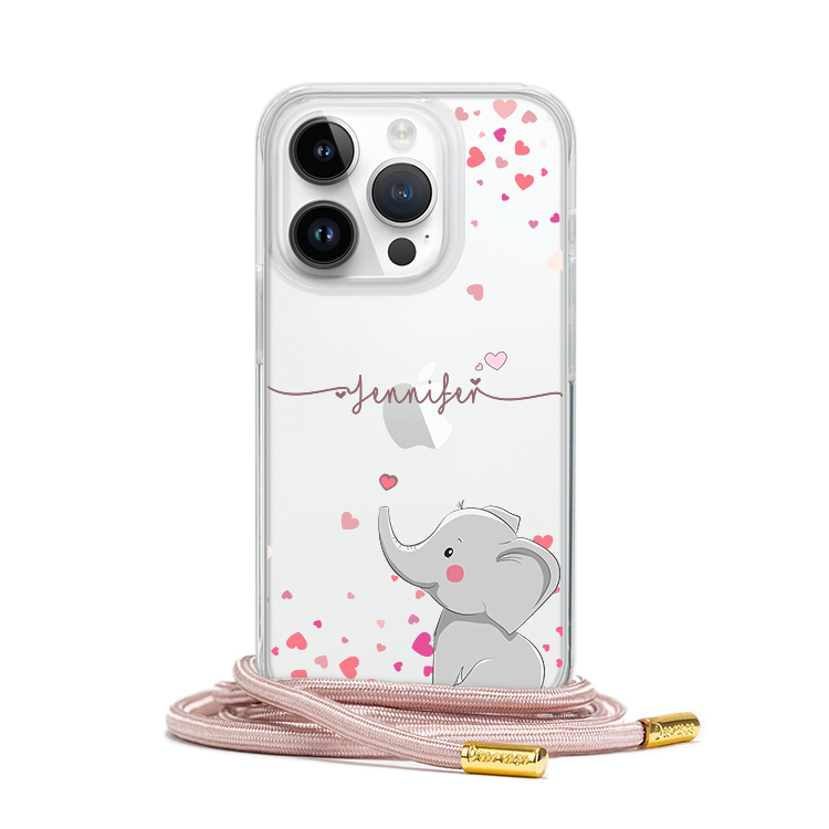 粉紅小象 - (客製化) iPhone透明掛繩手機殼
