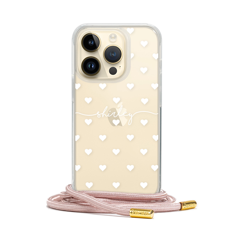 白色愛心 - (客製化) iPhone透明掛繩手機殼