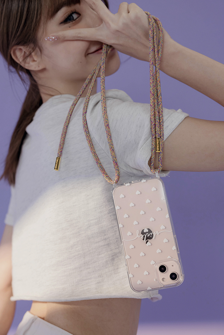 白色愛心 - (客製化) iPhone透明掛繩手機殼